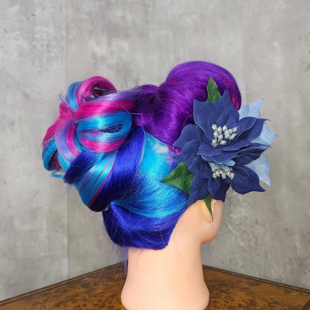 Handmade Navy Blue Poinsettia Hair Flower Clip Holiday Winter Glitter‎ Pinup